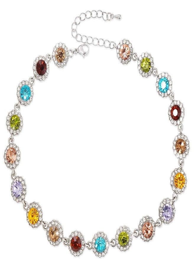 Wovanoo Crystal Choker Necklace Sparkly Rhinestone Chokers Gold Colorful Necklaces for Women Colorful Silver - Image 1